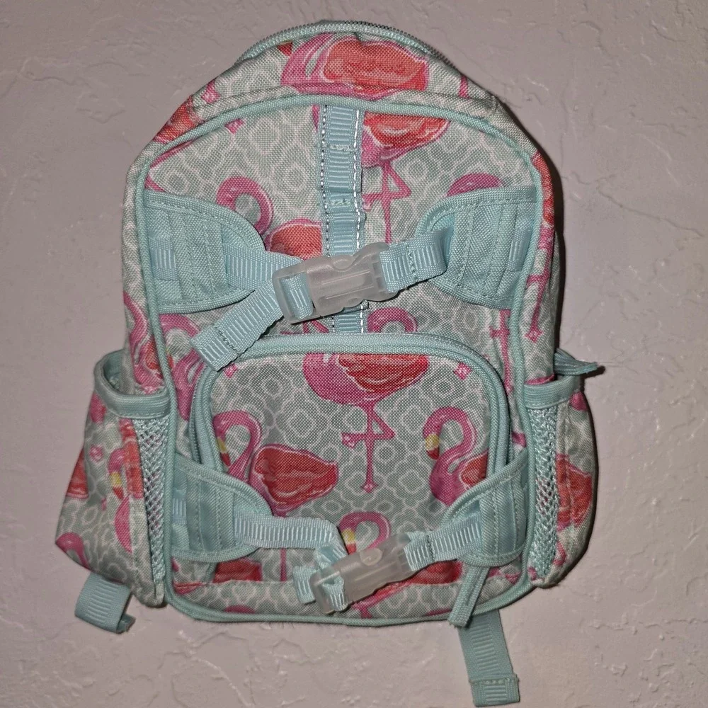 Pottery Barn Kids Mini Backpack Flamingo Teal Pink Adjustable Straps Zipper